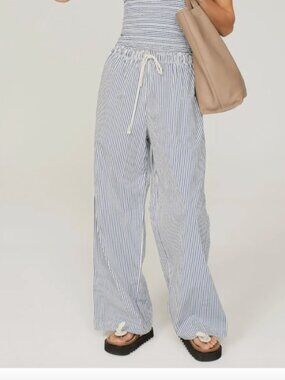 DONNI Pop Pants Striped Relaxed Straight Leg Blue Made In USA Womens XS